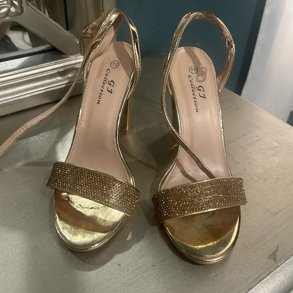 GG Collection Gold Heels with Sparkly Slingback Design
